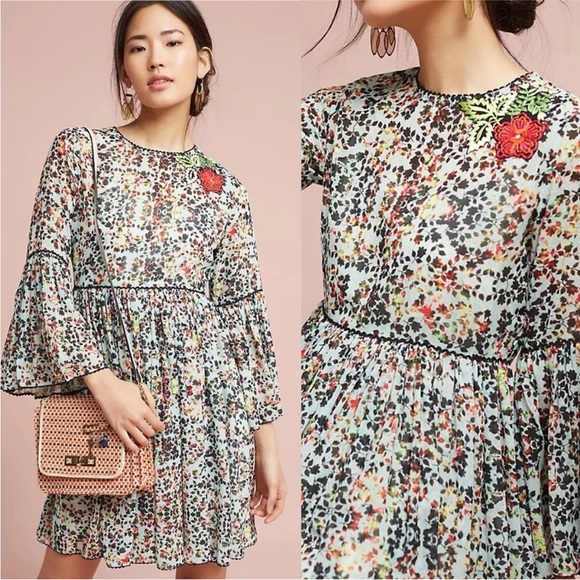 Anthropologie Dresses & Skirts - Anthropologie Bhanuni by Jyoti Libra Embroidered Floral Tunic Mini Dress Size 10